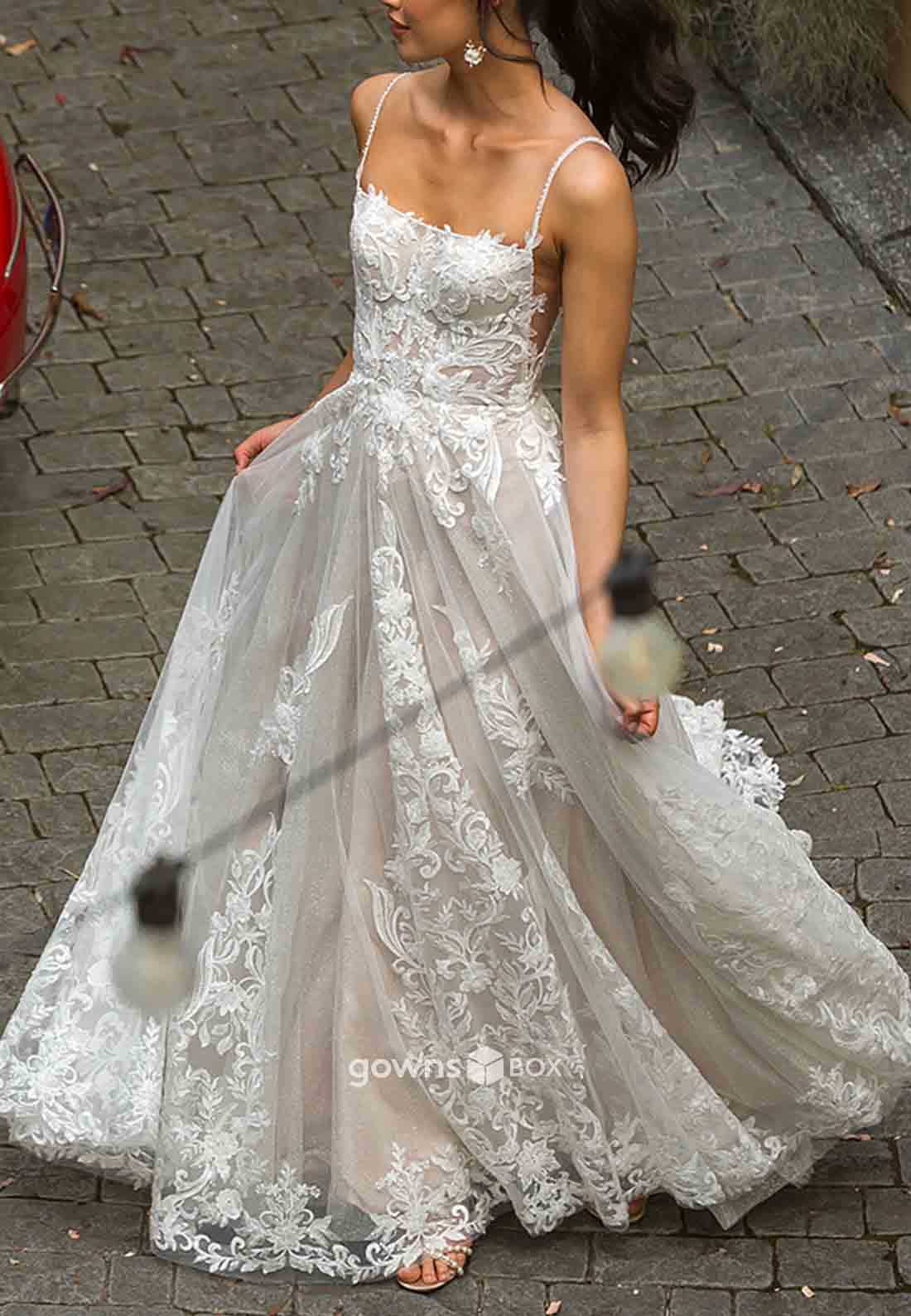 Spaghetti Straps Square Neck Wedding Dresses