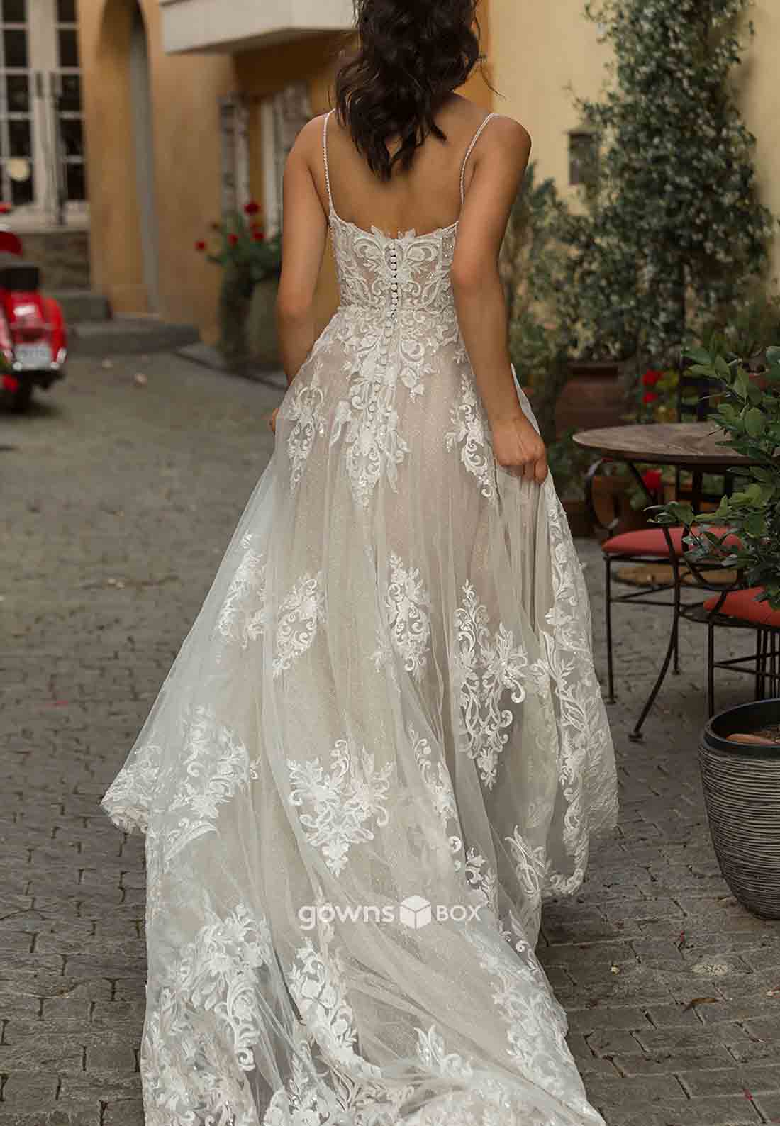 Spaghetti Straps Square Neck Wedding Dresses