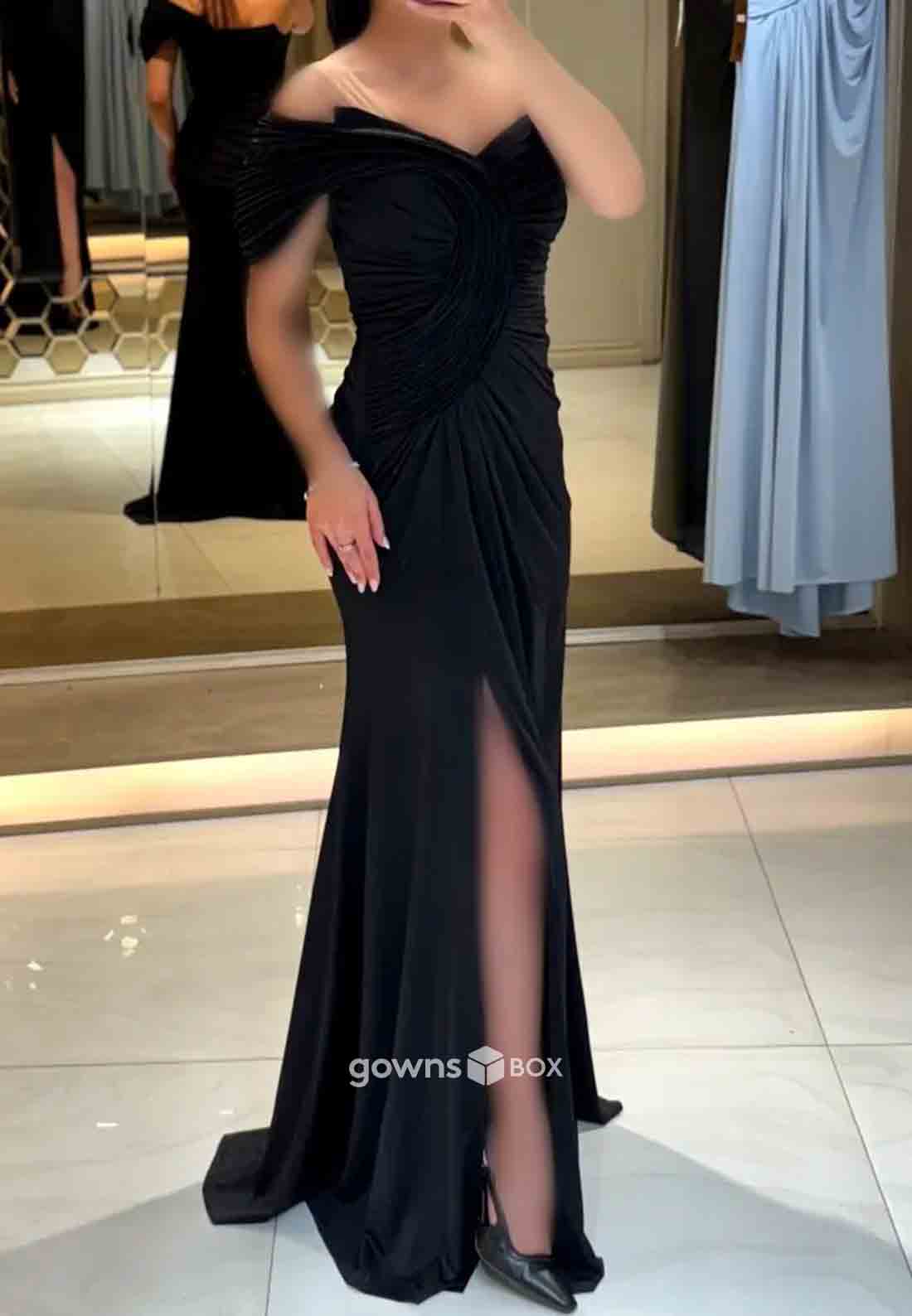 One Shoulder Side Slit Ruched Floor-Length Mermaid Evening Gowns-GownsBox