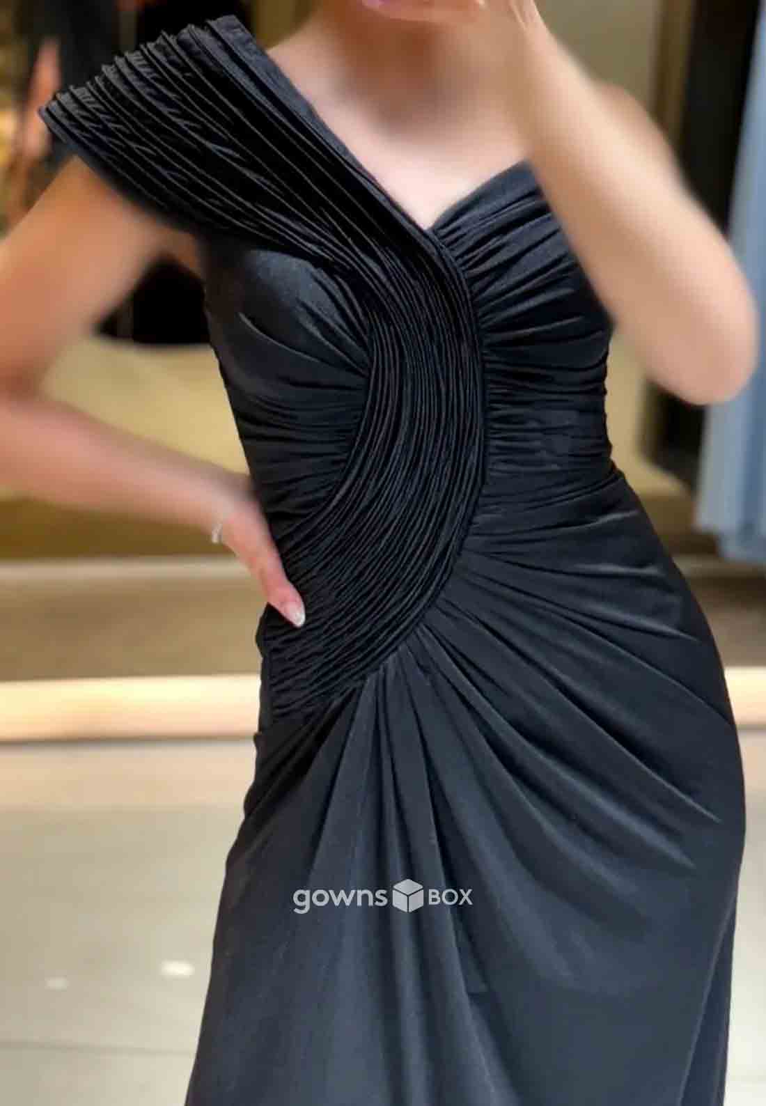 One Shoulder Side Slit Ruched Floor-Length Mermaid Evening Gowns-GownsBox