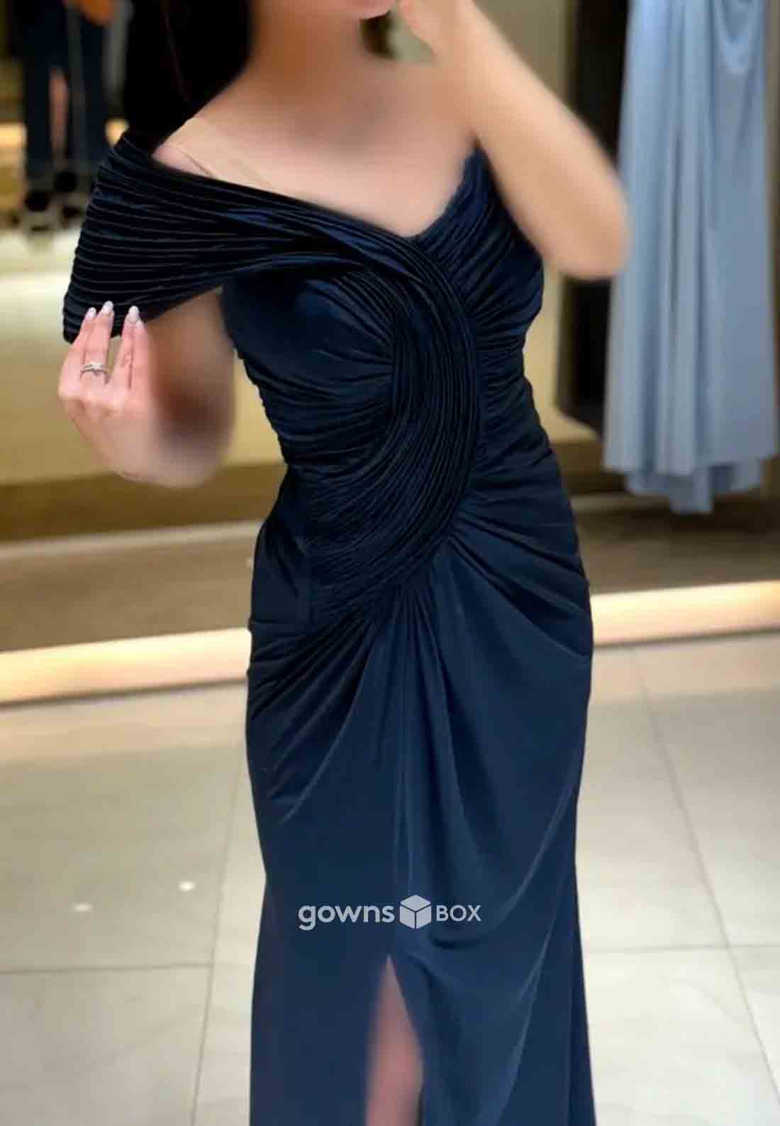 One Shoulder Side Slit Ruched Floor-Length Mermaid Evening Gowns-GownsBox