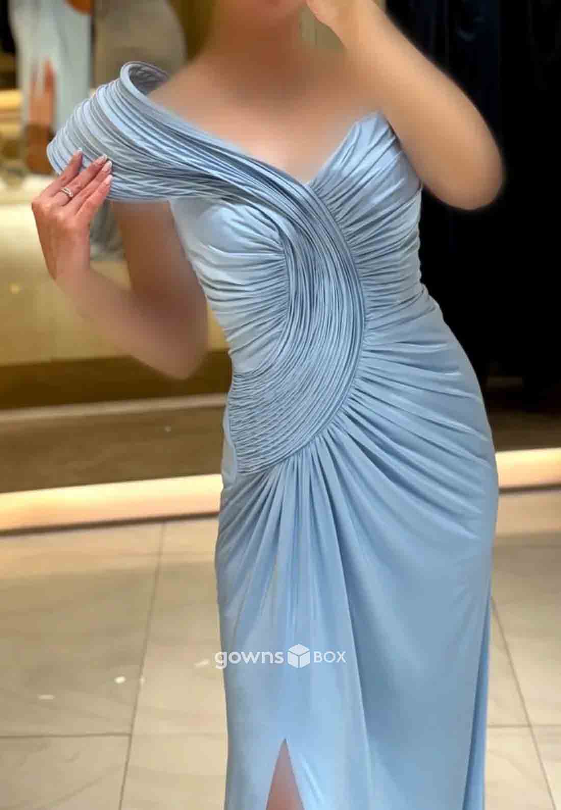 One Shoulder Side Slit Ruched Floor-Length Mermaid Evening Gowns-GownsBox