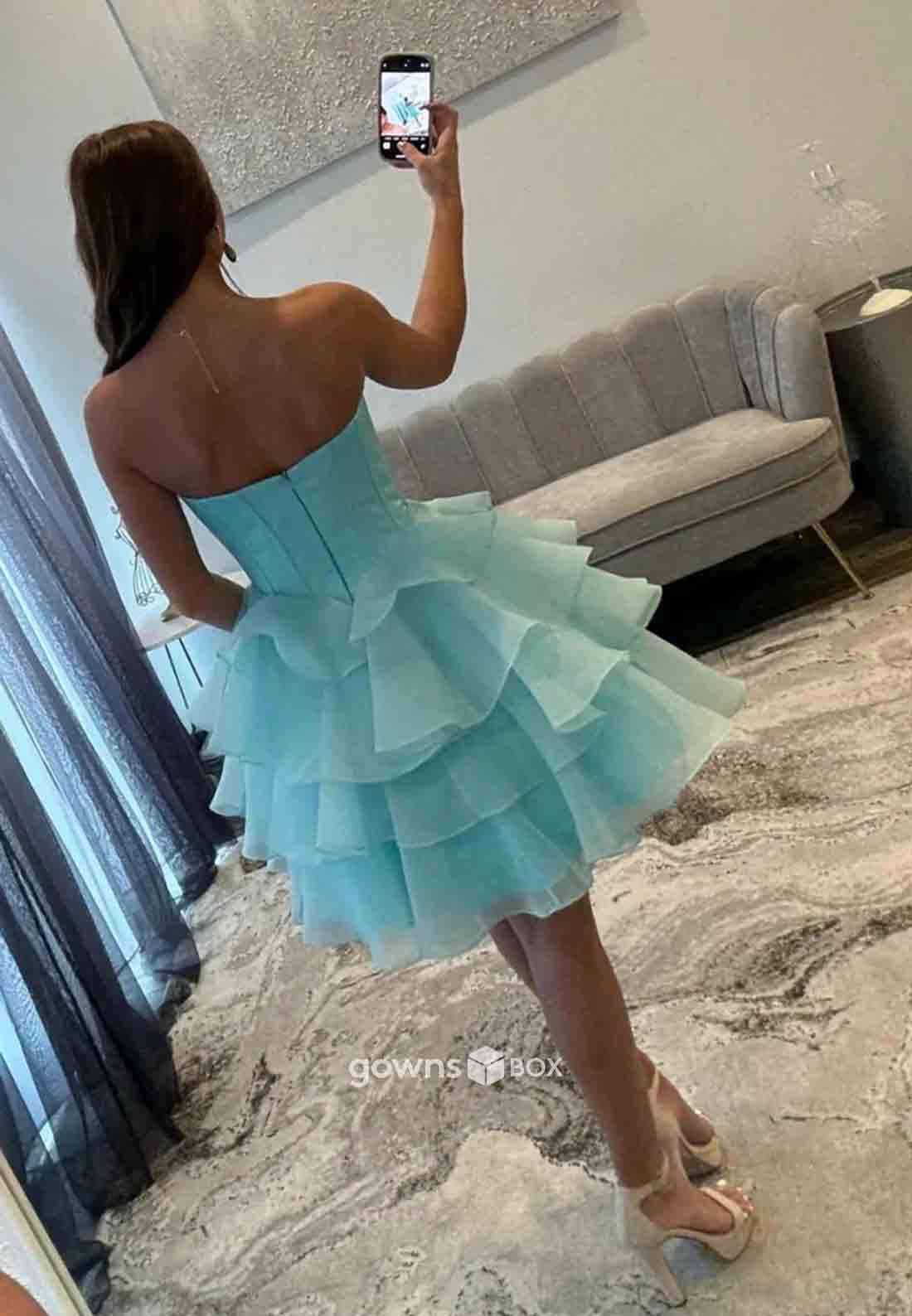Pretty A Line Sweetheart Blue Corset Homecoming Dress with Beading Ruffles-GownsBox