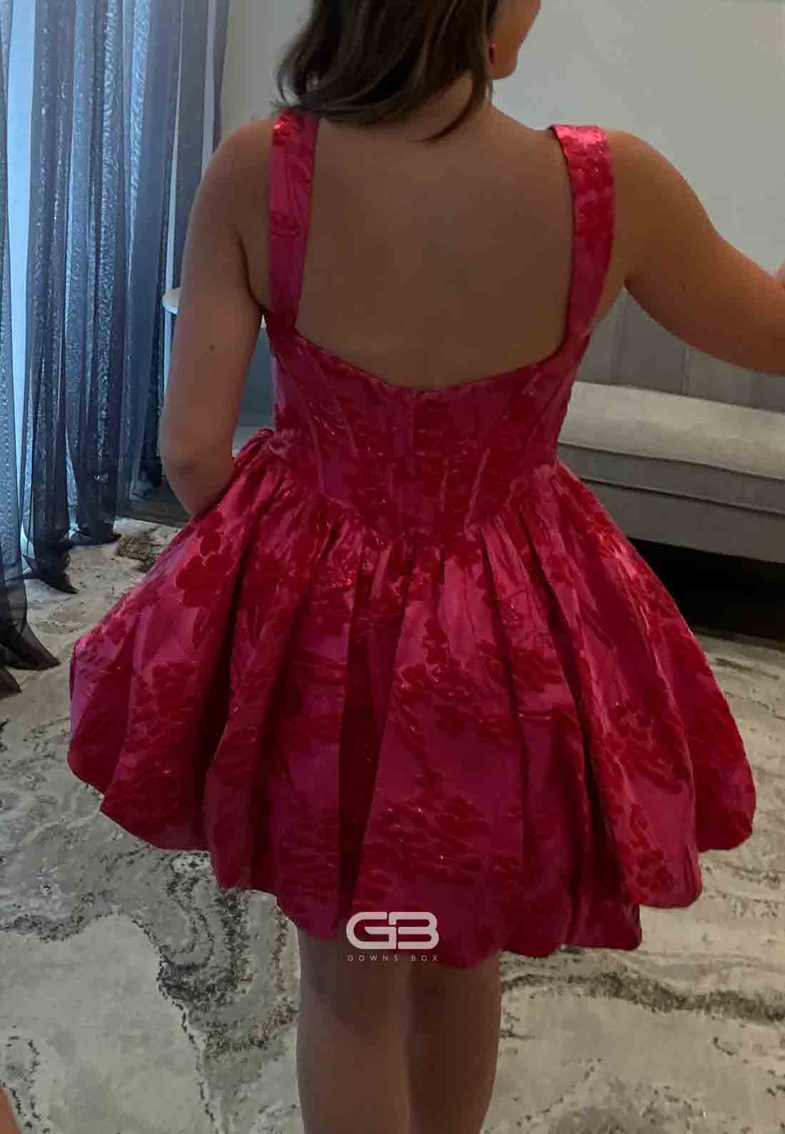 Ball Gown Floral Print Ruched Open Back Regular Straps Short Homecoming Dress 