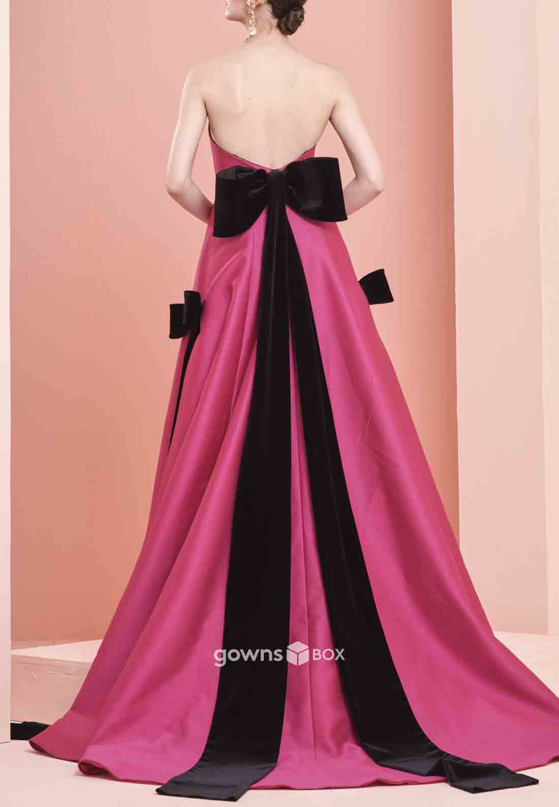 Bowknot Strapless Backless Sleeveless Floor-Length Pleated Evening Gowns-GownsBox