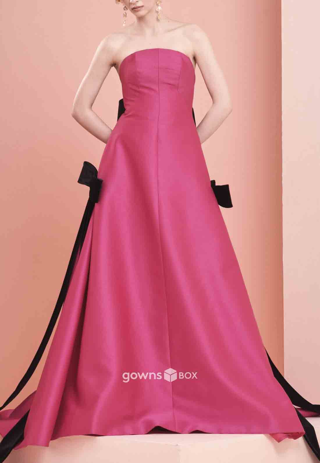 Bowknot Strapless Backless Sleeveless Floor-Length Pleated Evening Gowns-GownsBox