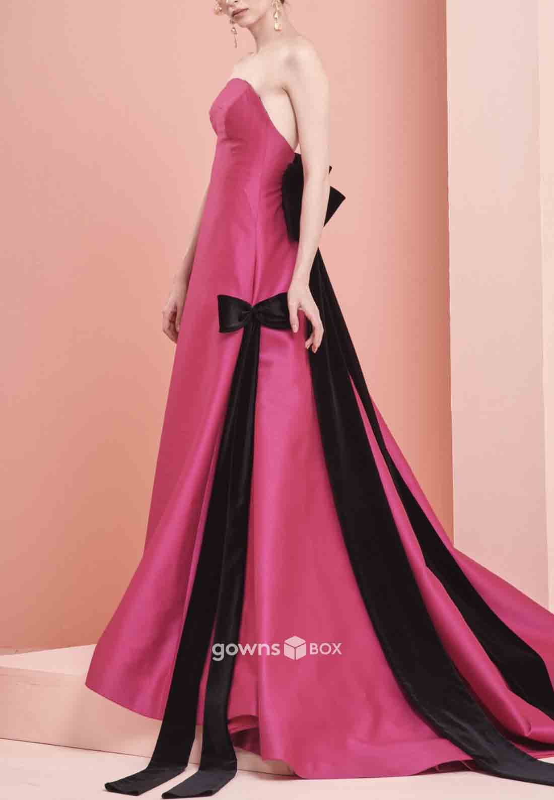 Bowknot Strapless Backless Sleeveless Floor-Length Pleated Evening Gowns-GownsBox