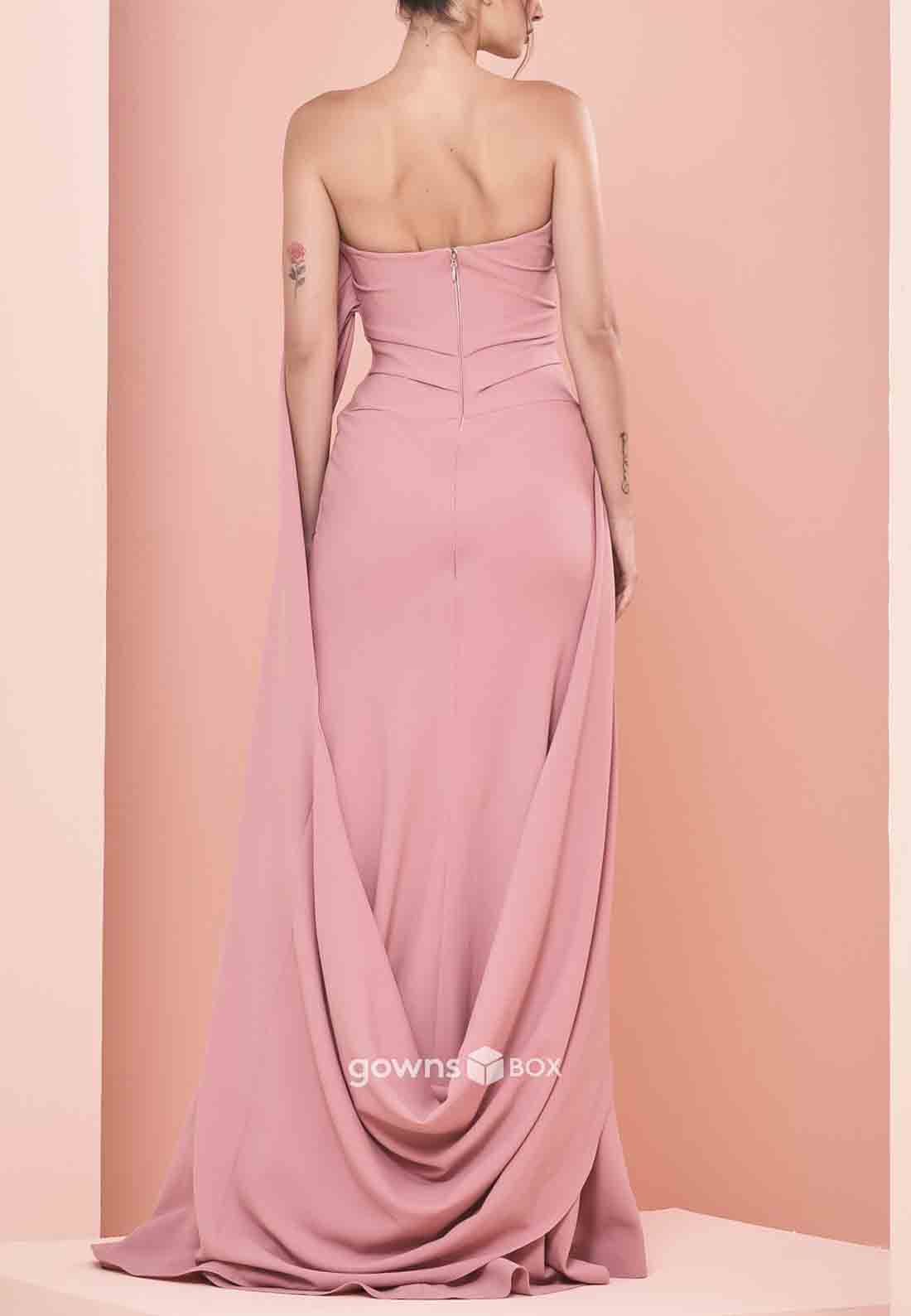 Strapless Pleated Flowers Side Draping Floor-Length Ruched Evening Gowns-GownsBox