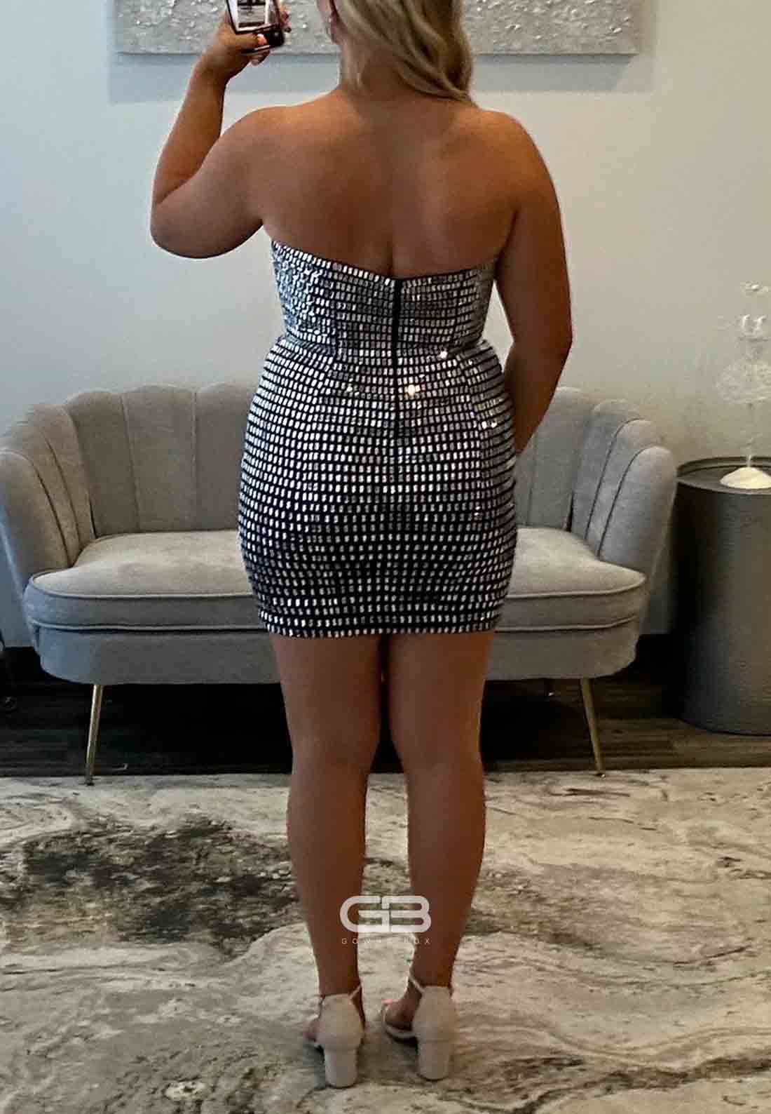 Sheath Glitter Strapless Low Back Low Back Sleeveless Mini Homecoming Dress