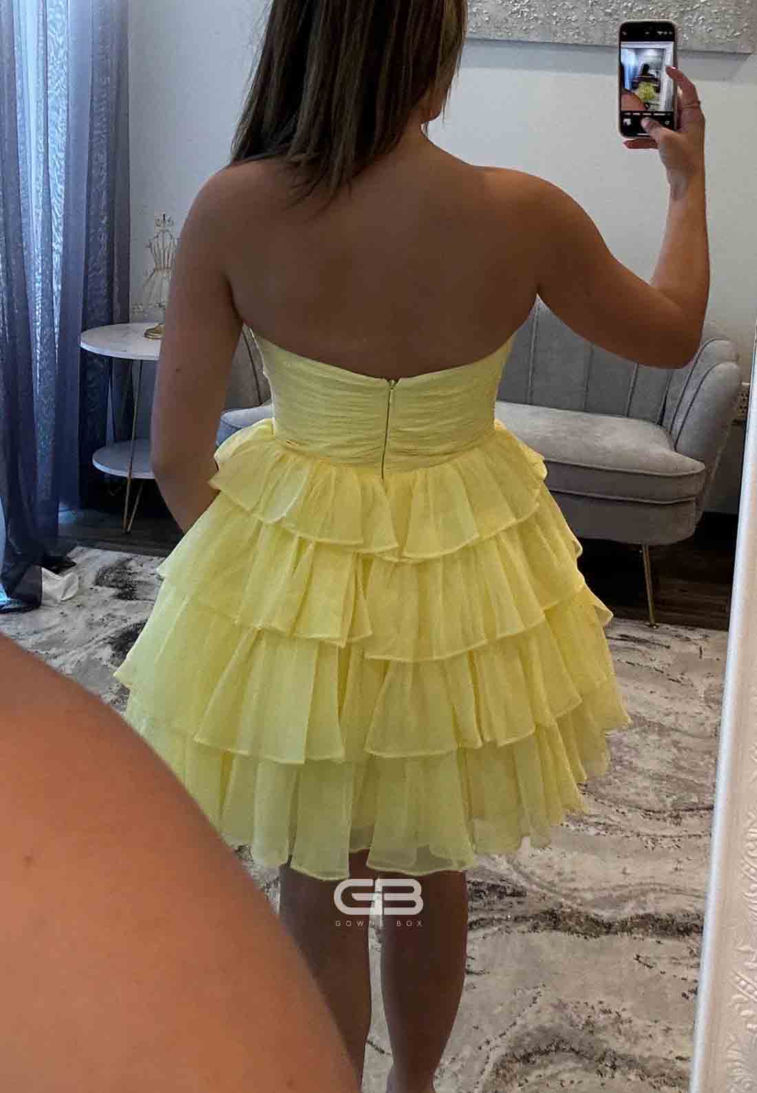 A-Line Strapless Sweetheart Low Back Short Homecoming Dress with Ruffles