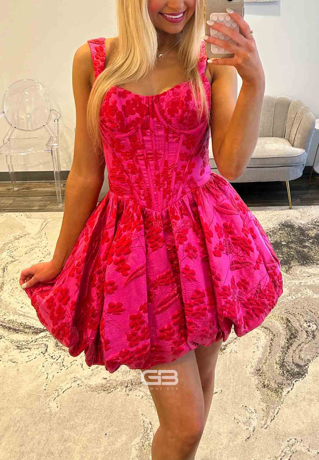 Gorgeous A-Line One Shoulder Blue Printed Short Homecoming Dress with 