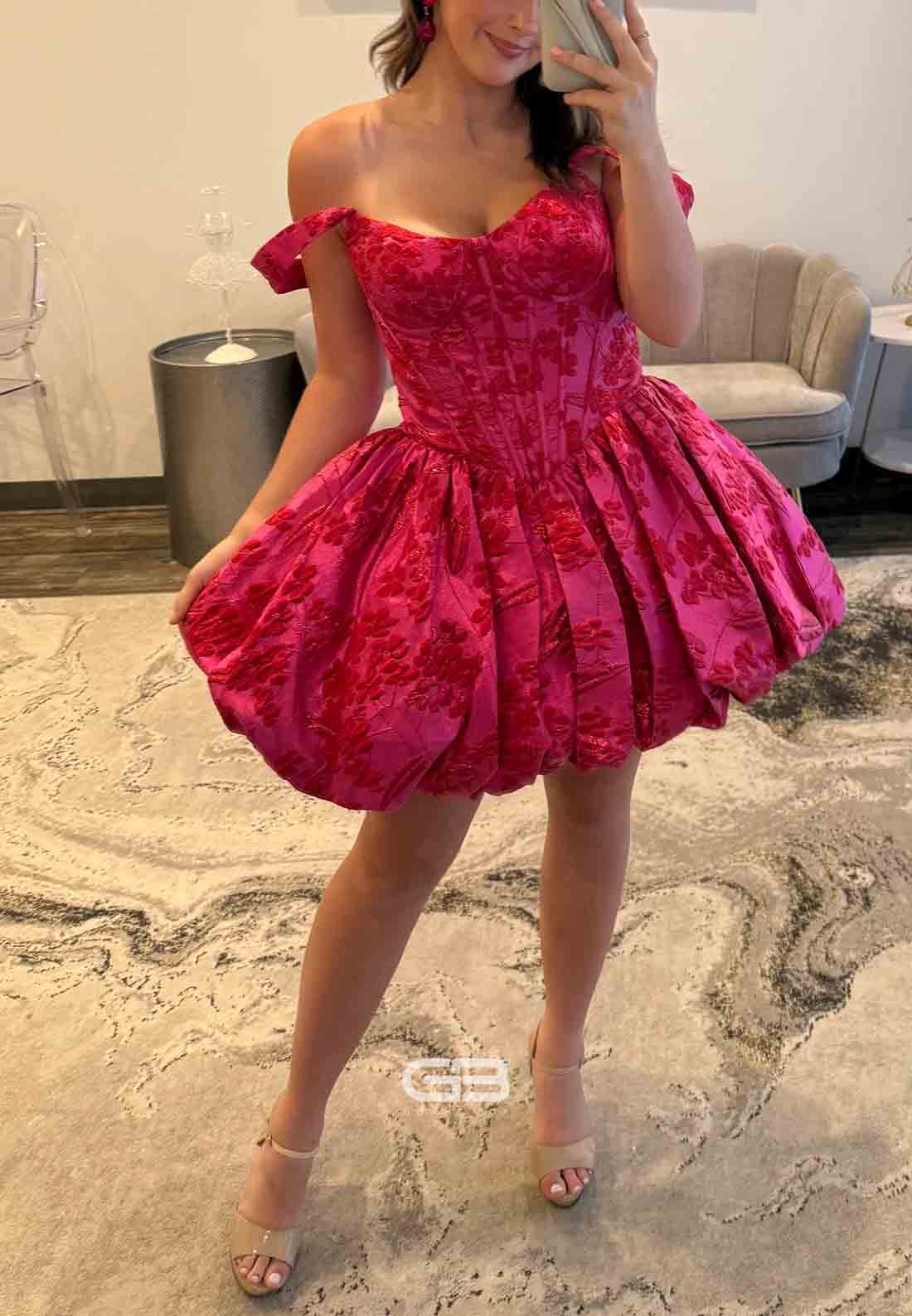 Ball Gown Floral Print Ruched Open Back Regular Straps Short Homecoming Dress 