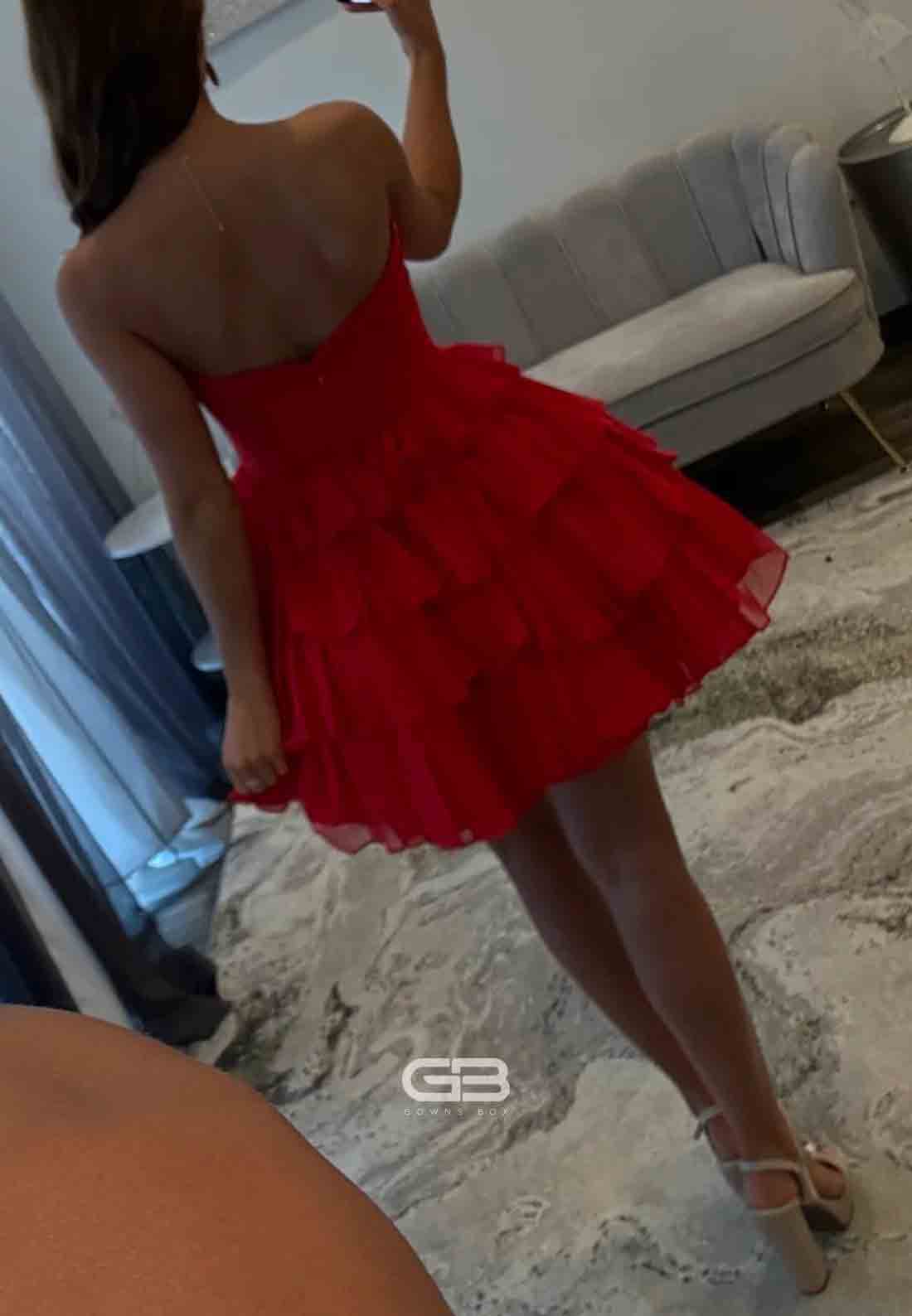 A-Line Strapless Sweetheart Low Back Short Homecoming Dress with Ruffles