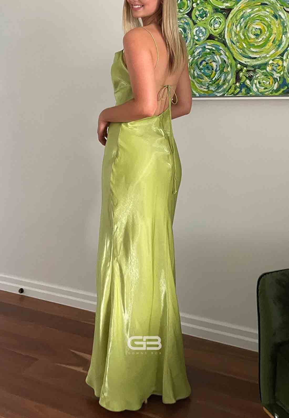 Simple Spaghetti Straps Light Green Trumpet Long Party Dress with Backless 