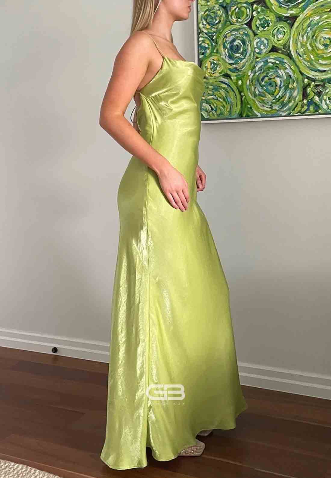 Simple Spaghetti Straps Light Green Trumpet Long Party Dress with Backless 