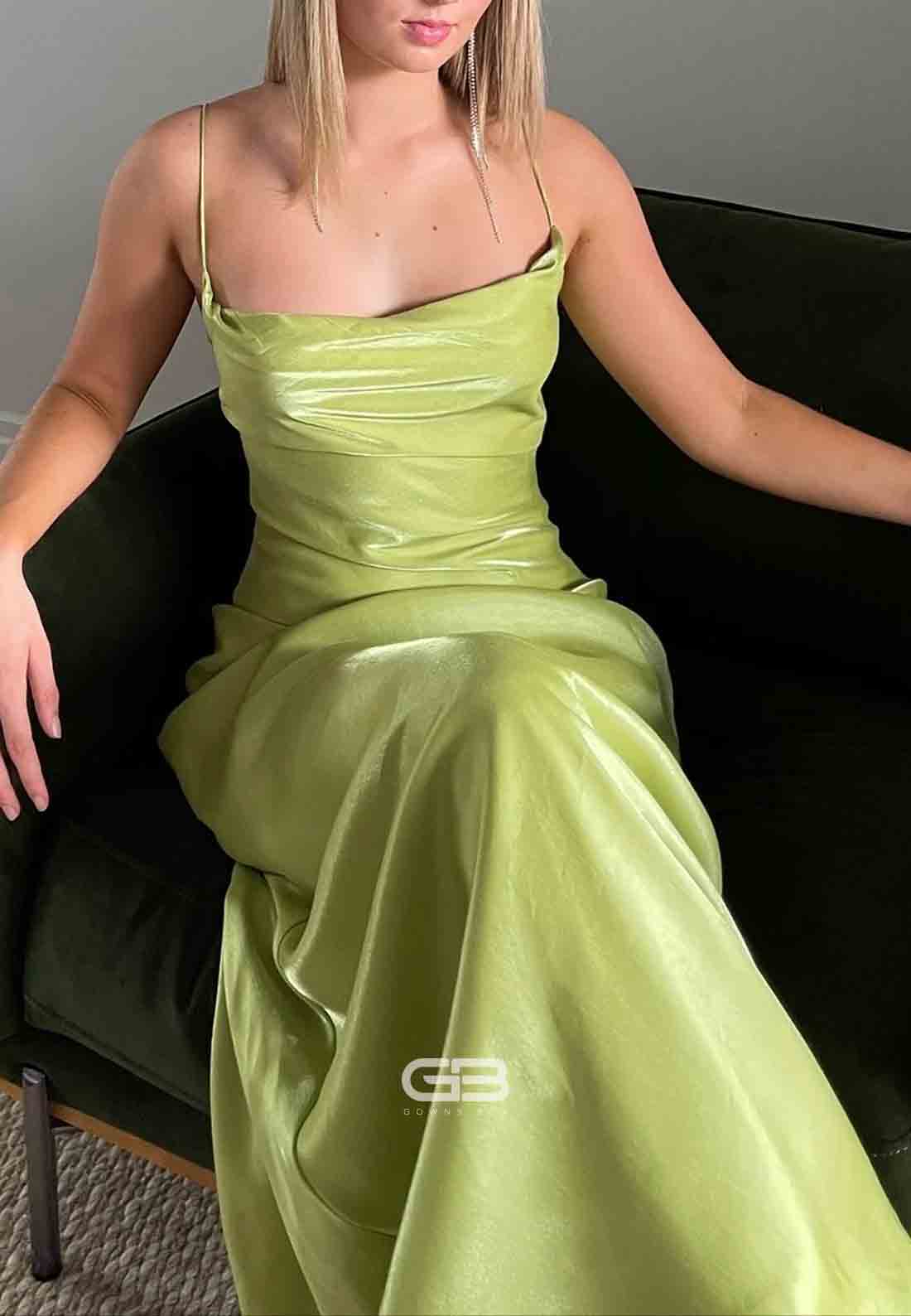 Simple Spaghetti Straps Light Green Trumpet Long Party Dress with Backless 