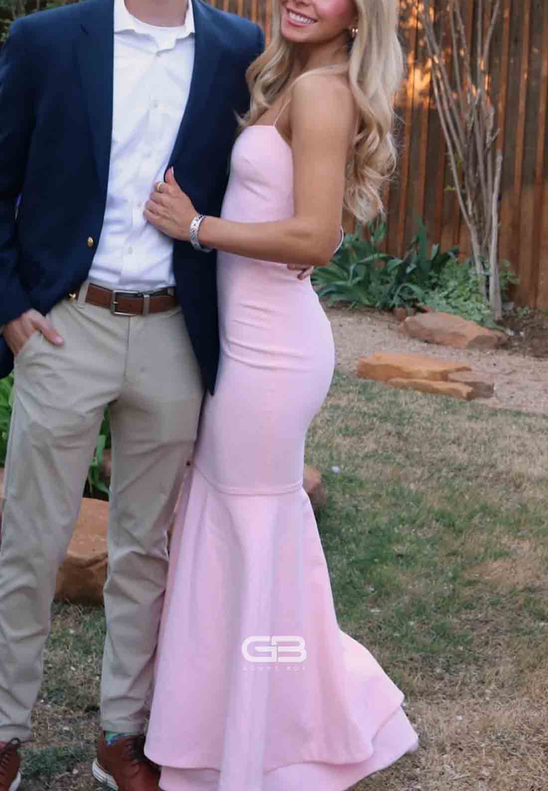 Spaghetti Straps Light Pink Tiered Long Dress