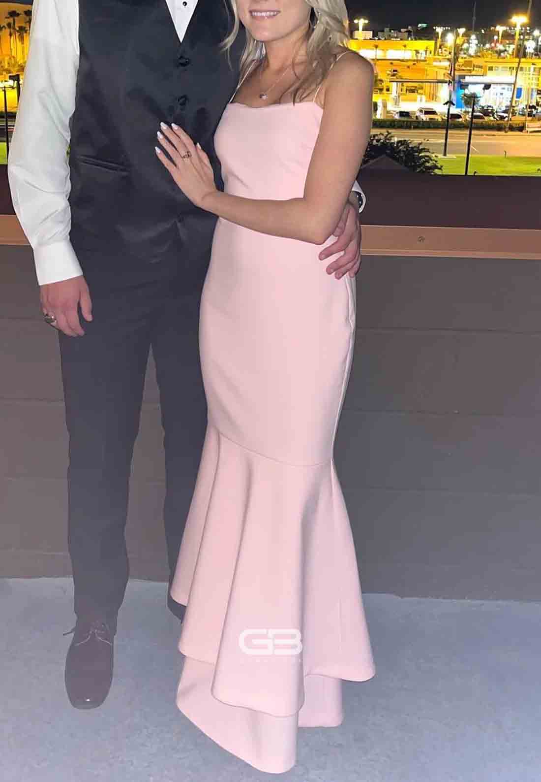 Tie Straps V-Neck Baby Pink Ruched V Back Bust Long Prom Dress