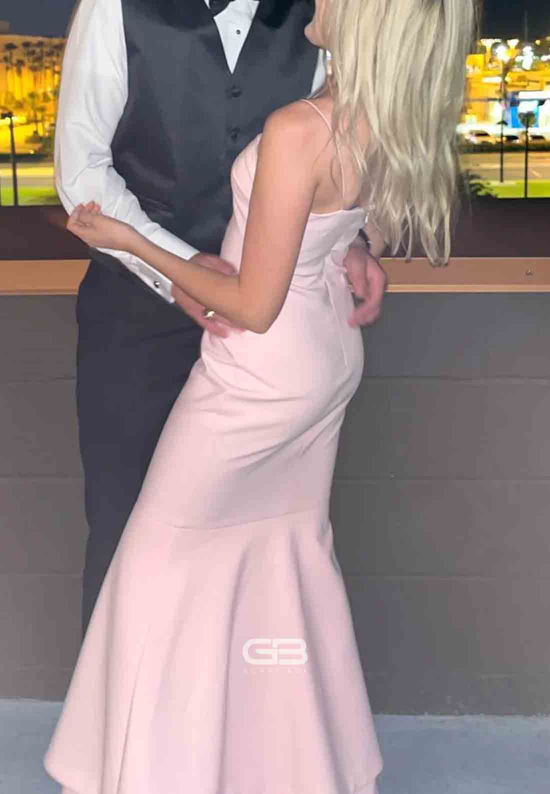 Spaghetti Straps Light Pink Tiered Long Dress