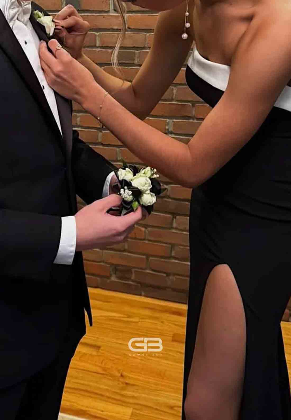 Strapless Black Mermaid Long Prom Dress with Slit