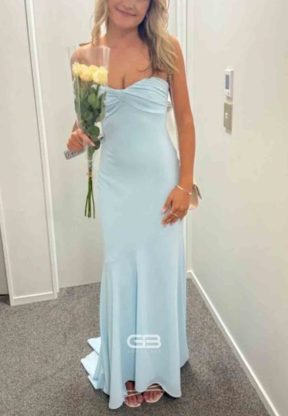 Chic Strapless Light Blue Sweetheart Trumpet Long Prom Dress