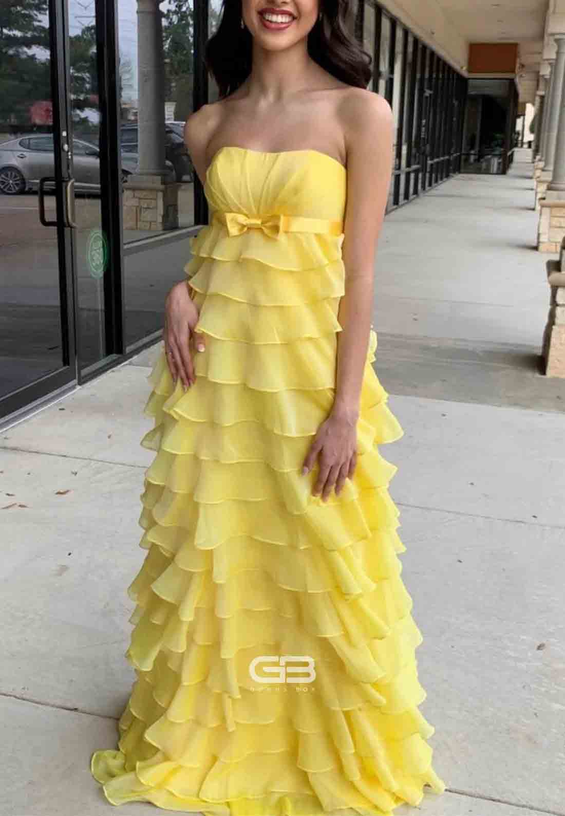 Strapless High - Waist Ruffle Tiered Long Prom Dre