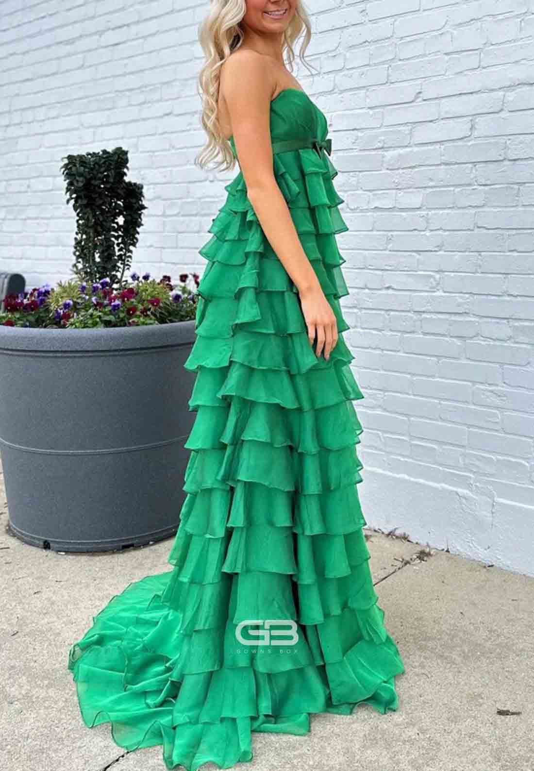 Strapless High - Waist Ruffle Tiered Long Prom Dre