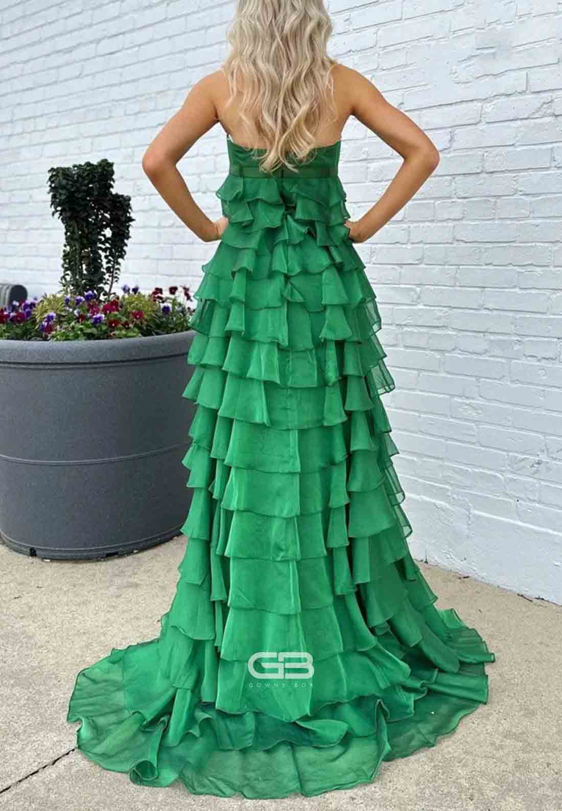 Strapless High - Waist Ruffle Tiered Long Prom Dre