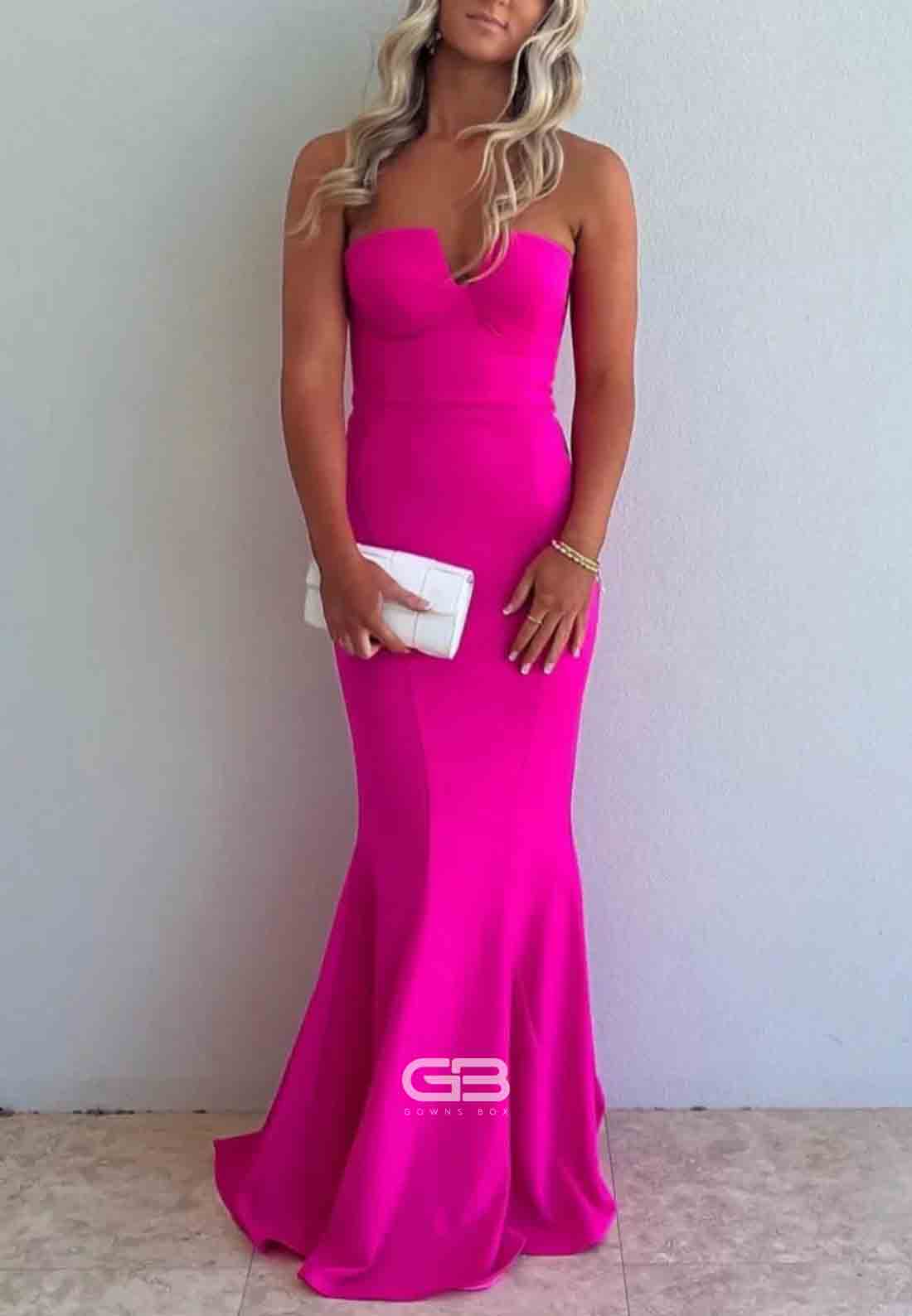 Strapless Hot Pink Mermaid Long Dress 
