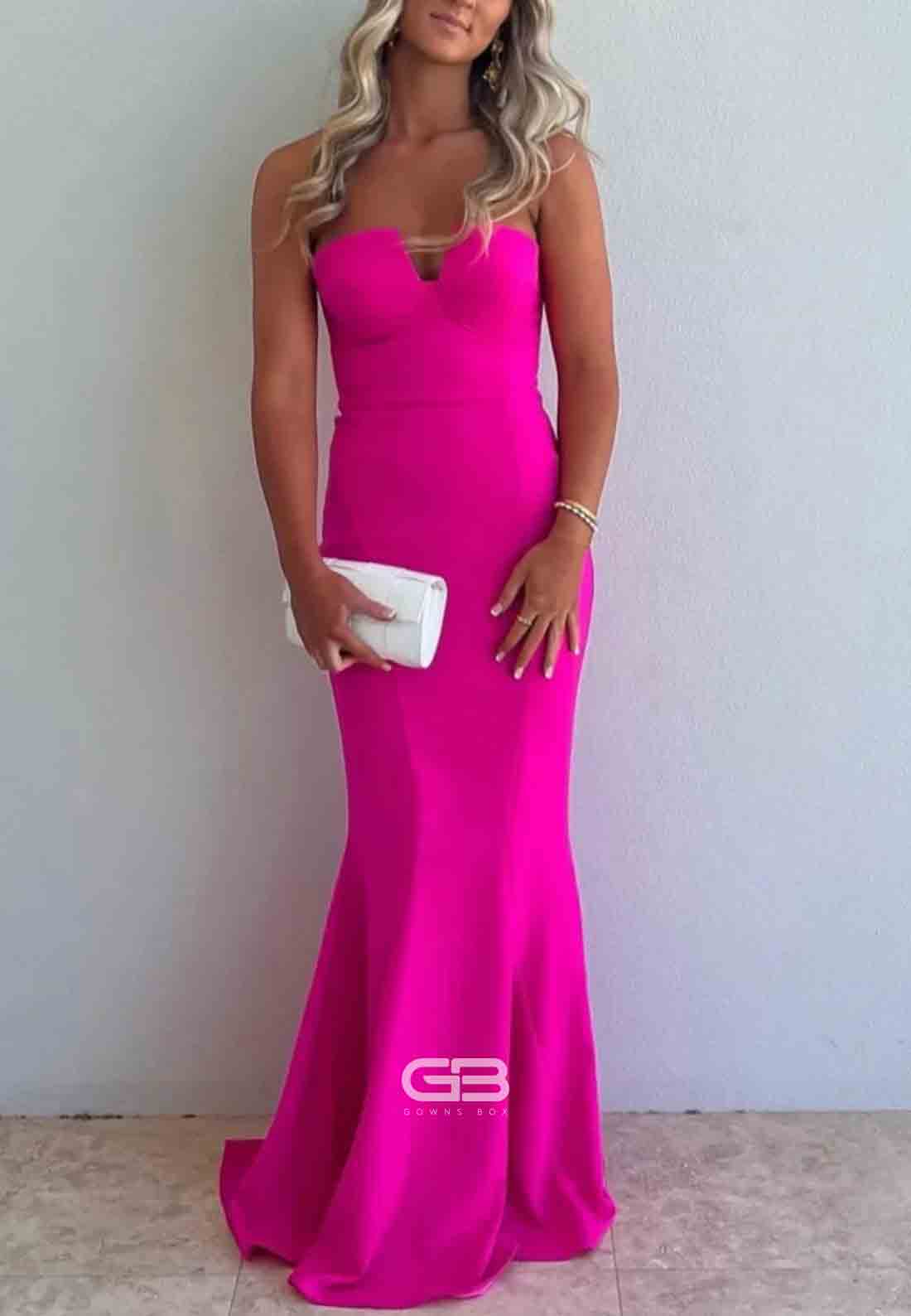 Strapless Hot Pink Mermaid Long Dress 