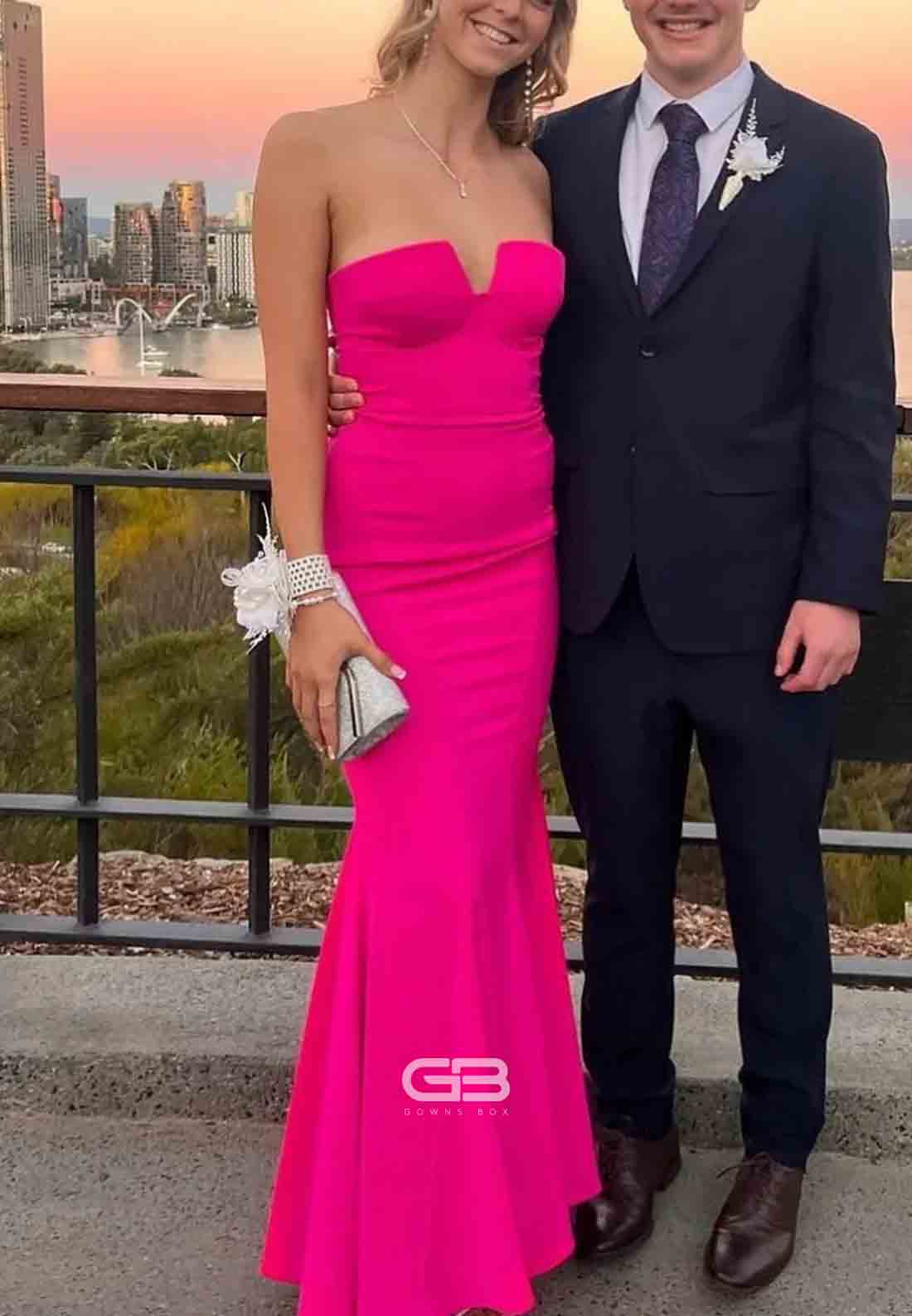 Strapless Hot Pink Mermaid Long Dress 
