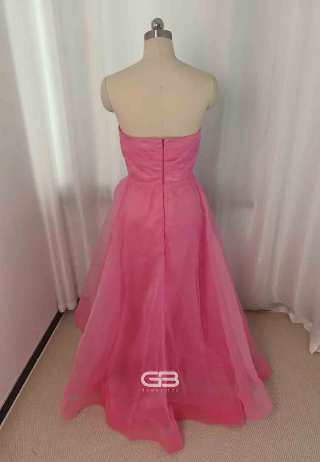 Strapless Pink Ruffled Hem A-line Long Dress