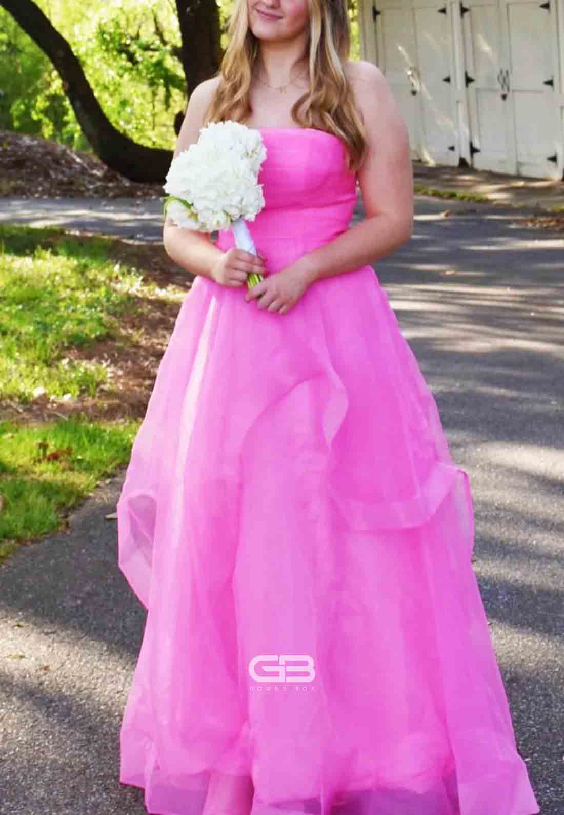 Strapless Pink Ruffled Hem A-line Long Dress