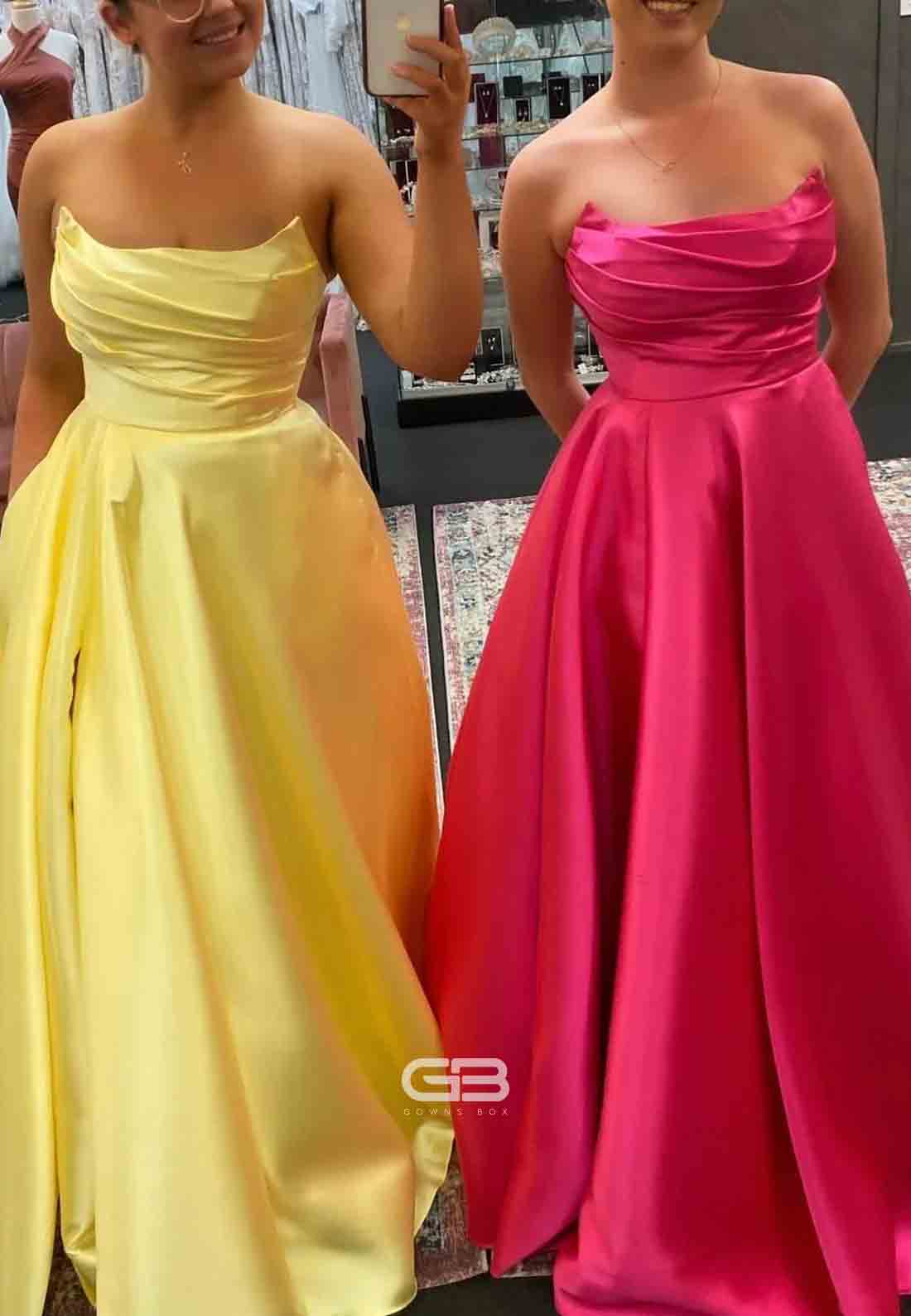 Strapless Sage Green Satin Floor-Length A-line Satin Long Prom Dress