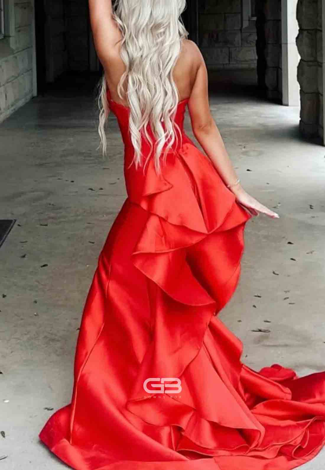 Strapless Satin Yellow Back Bowknot Mermaid Long Prom Dress 