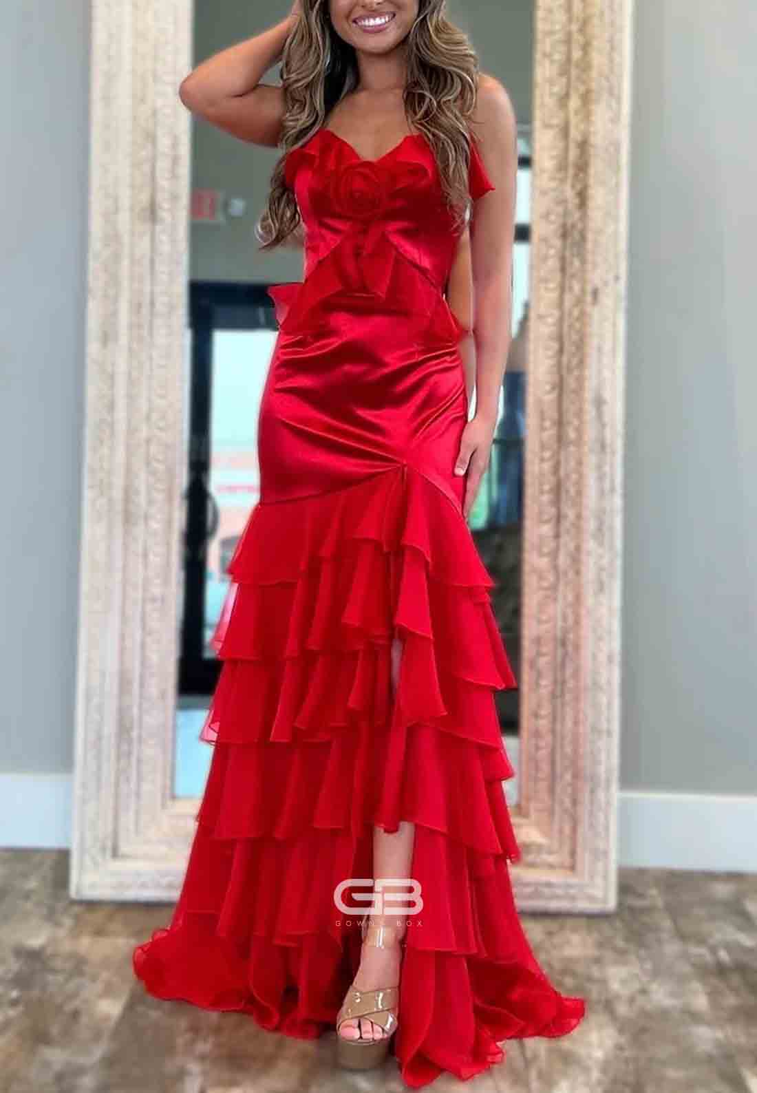 Strapless Yellow Ruffled Long Prom Dress with Rosette 