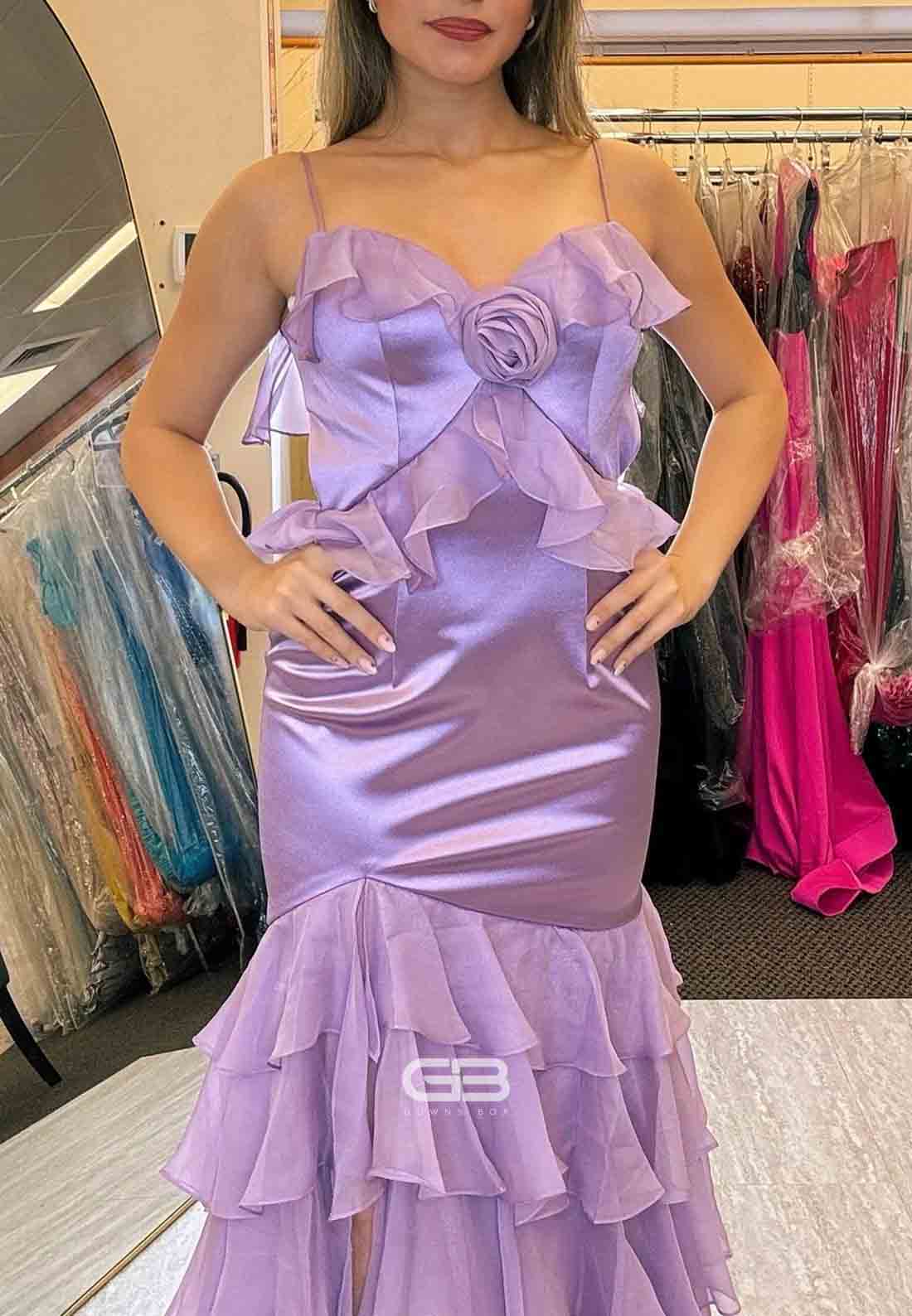 Strapless Yellow Ruffled Long Prom Dress with Rosette 