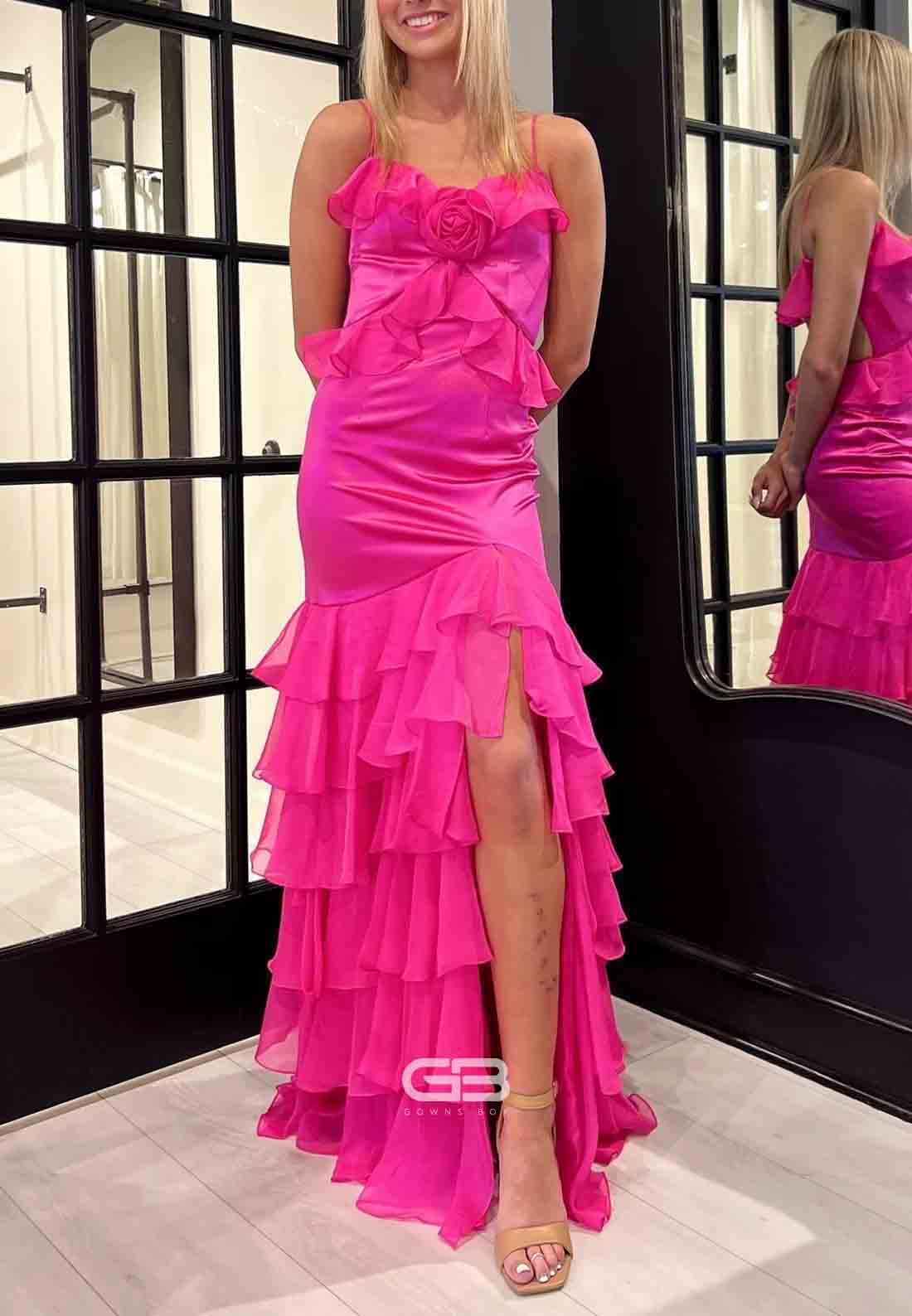 Strapless Yellow Ruffled Long Prom Dress with Rosette 