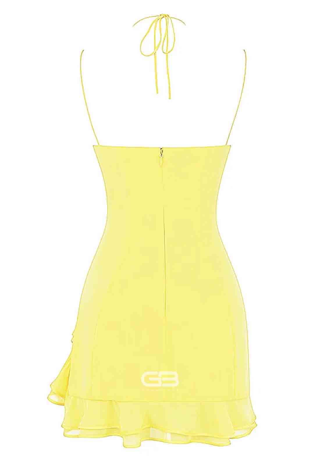 Stunning Sheath Spaghetti Straps Yellow Short Homecoming Dress with Ruffles