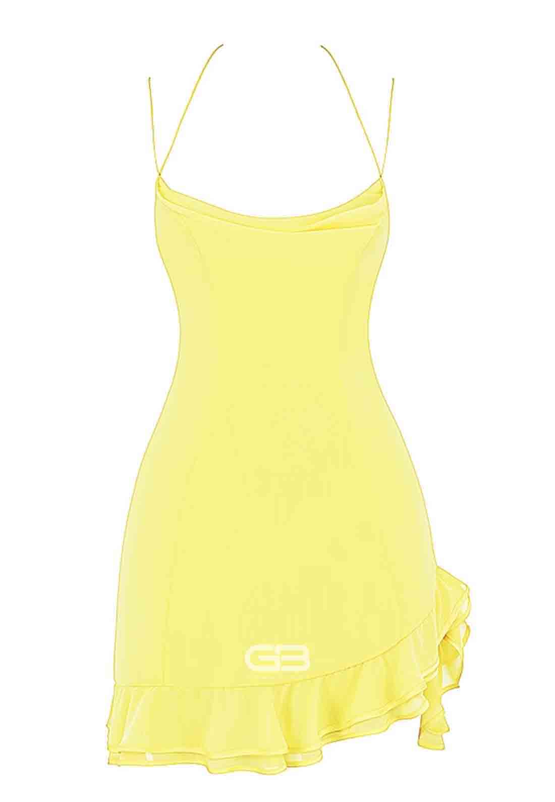 Stunning Sheath Spaghetti Straps Yellow Short Homecoming Dress with Ruffles
