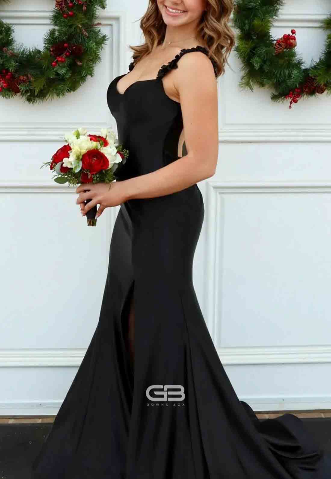 Satin 3D Floral Satin Cut out Back Shoulder Flower Mermaid Long Prom Dress 