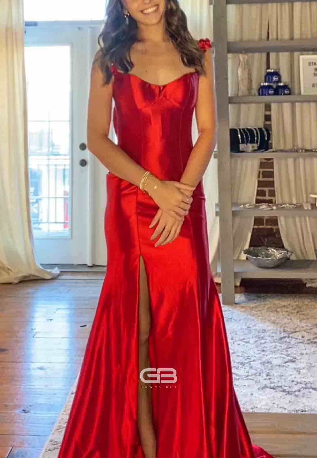 Satin 3D Floral Satin Cut out Back Shoulder Flower Mermaid Long Prom Dress 