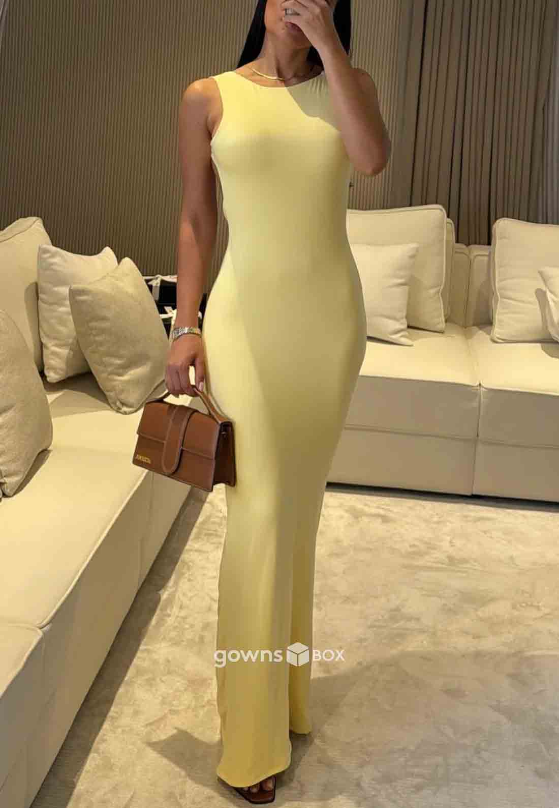 Scoop Pleated Sheath Holiday Dresses Floor-Length Backless Evening Gowns-GownsBox