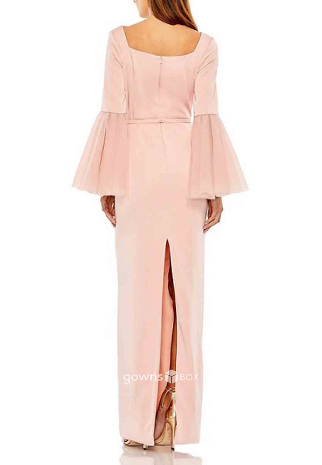 Bell Sleeves With Slit Square Pleated Floor-Length Mother of Bride Dresses-GownsBox