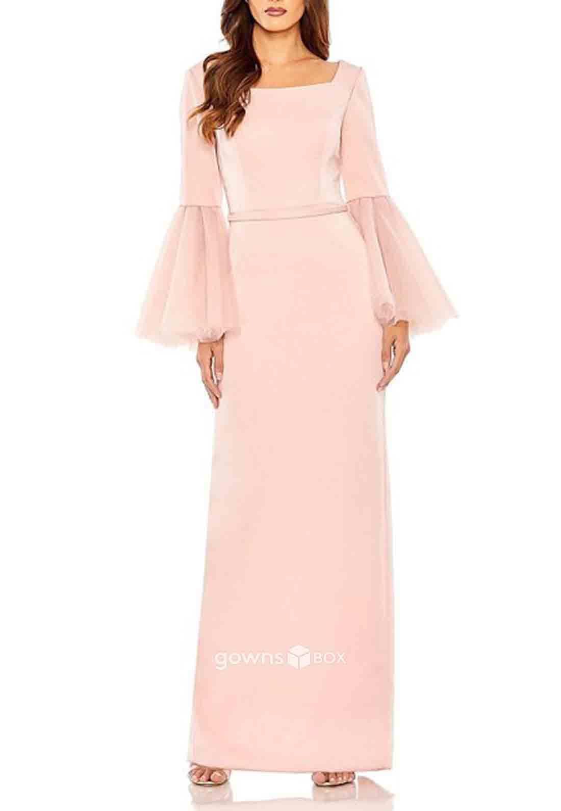 Bell Sleeves With Slit Square Pleated Floor-Length Mother of Bride Dresses-GownsBox