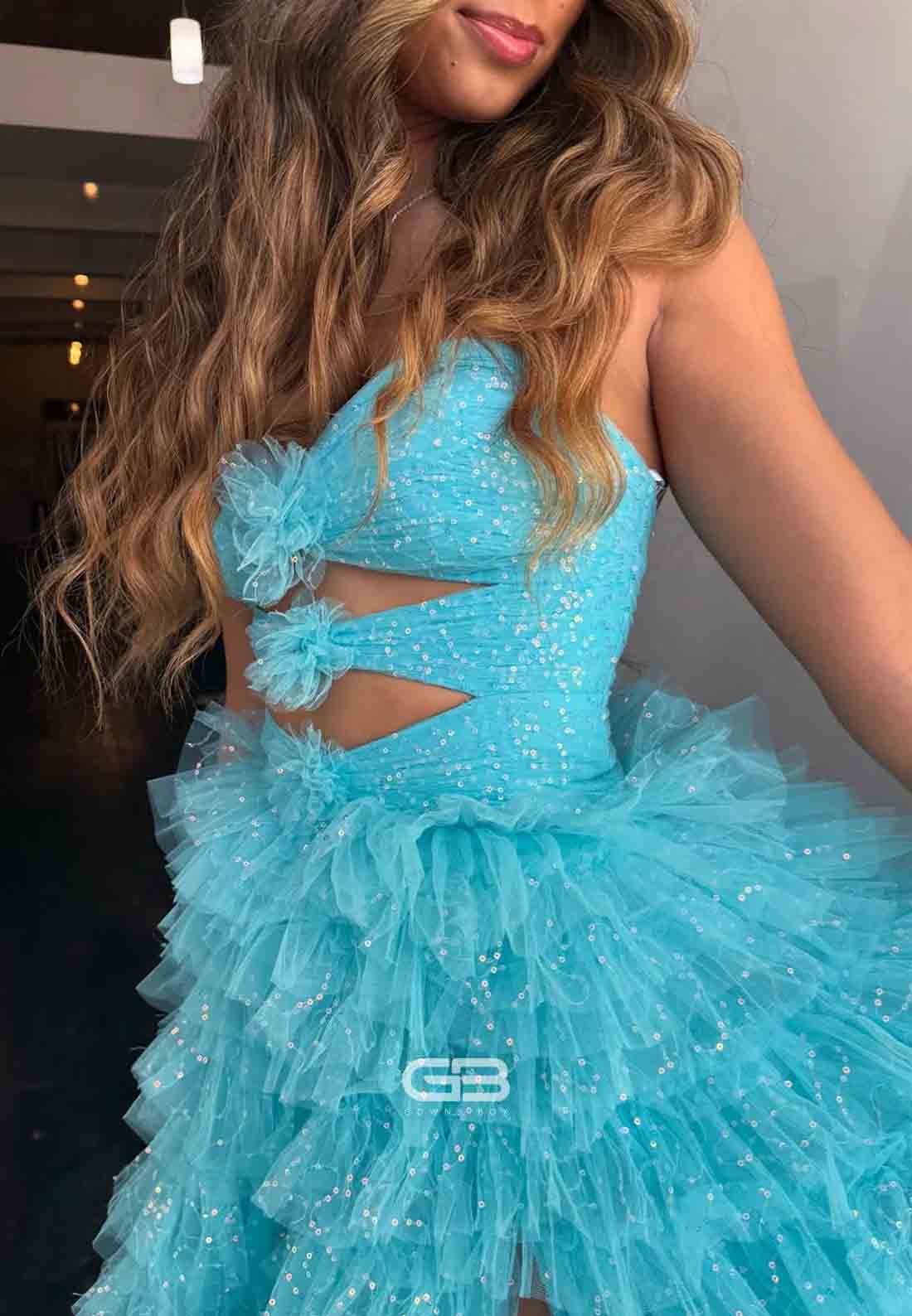 Yellow Sparkle Tulle Tiered A-Line Sweetheart Long Prom Dress with Keyhole