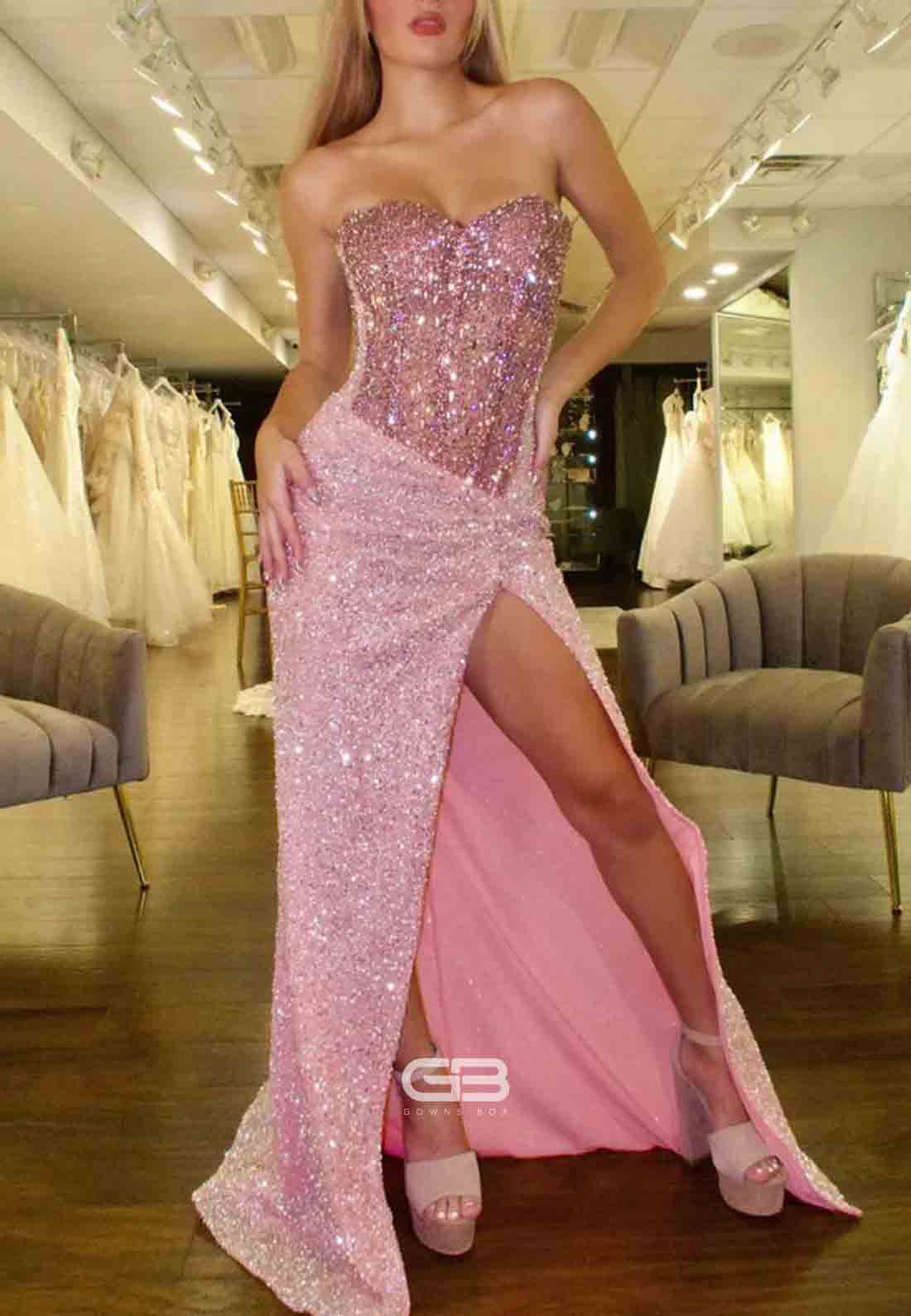 Yves _ Pink Sweetheart Sequins Beaded Mermaid