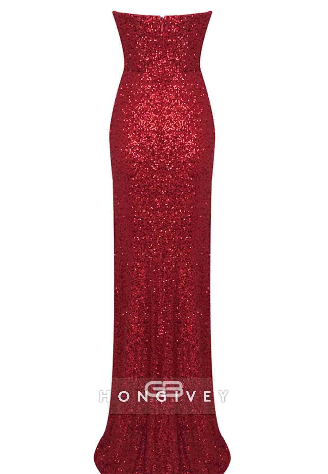 Red Floor-Length V-Neck High Slit Prom Dresses