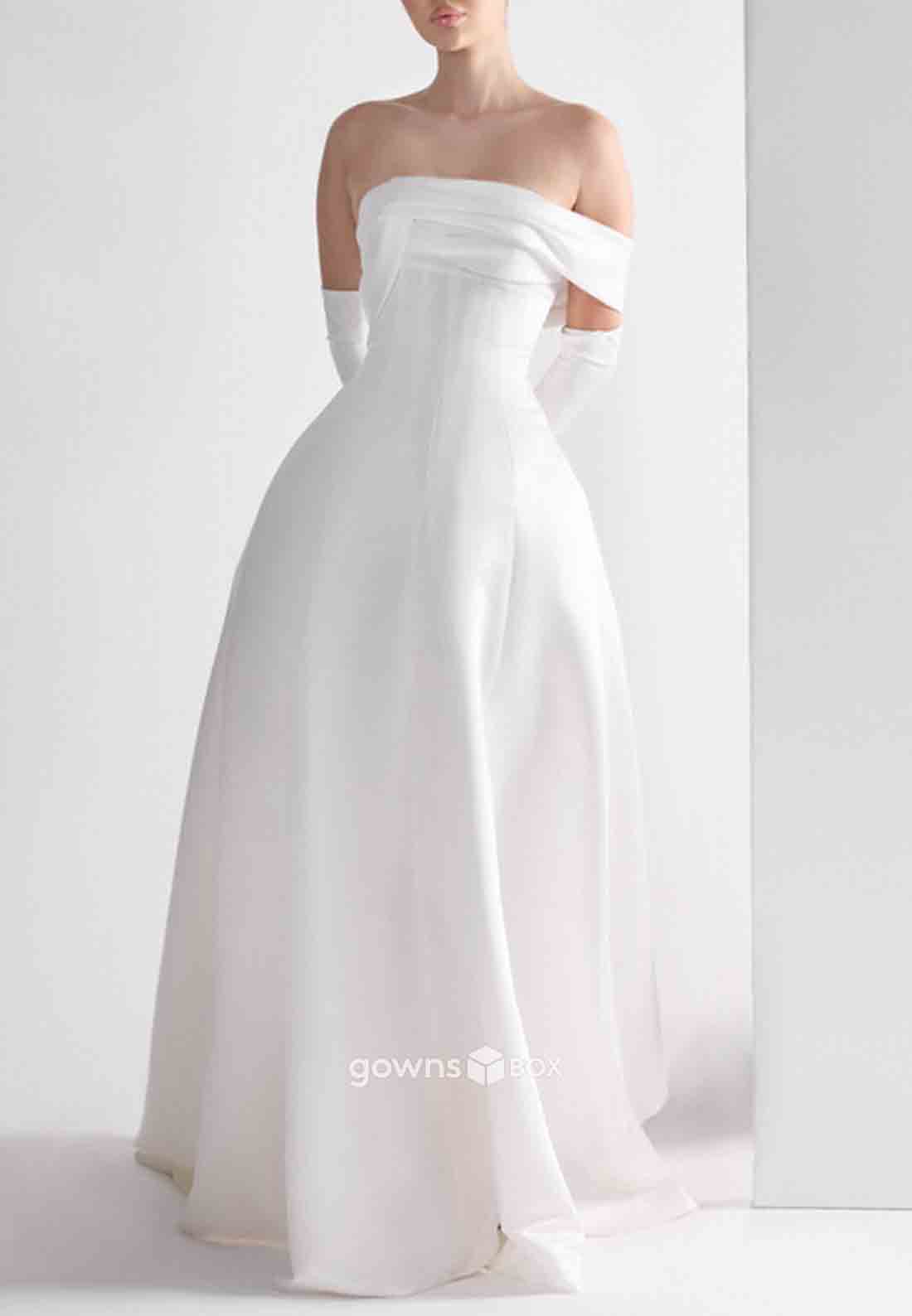 Simple Pleated Off-Shoulder Sweep Train Princess Beach Bridal Gowns-GownsBox