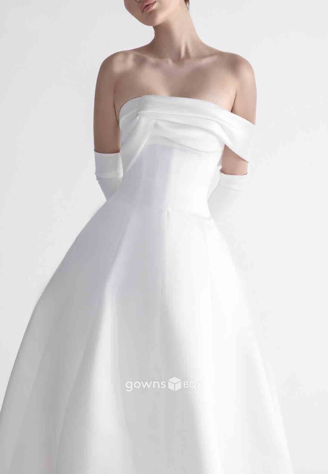 Simple Pleated Off-Shoulder Sweep Train Princess Beach Bridal Gowns-GownsBox